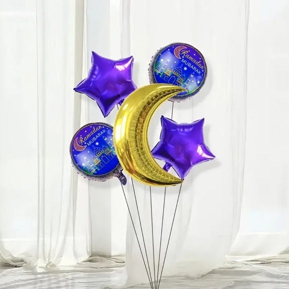 NWT 5 pieces Eid Ramadan balloon set/ crescent and star Balloon set/ Eid decor - Picture 2 of 10